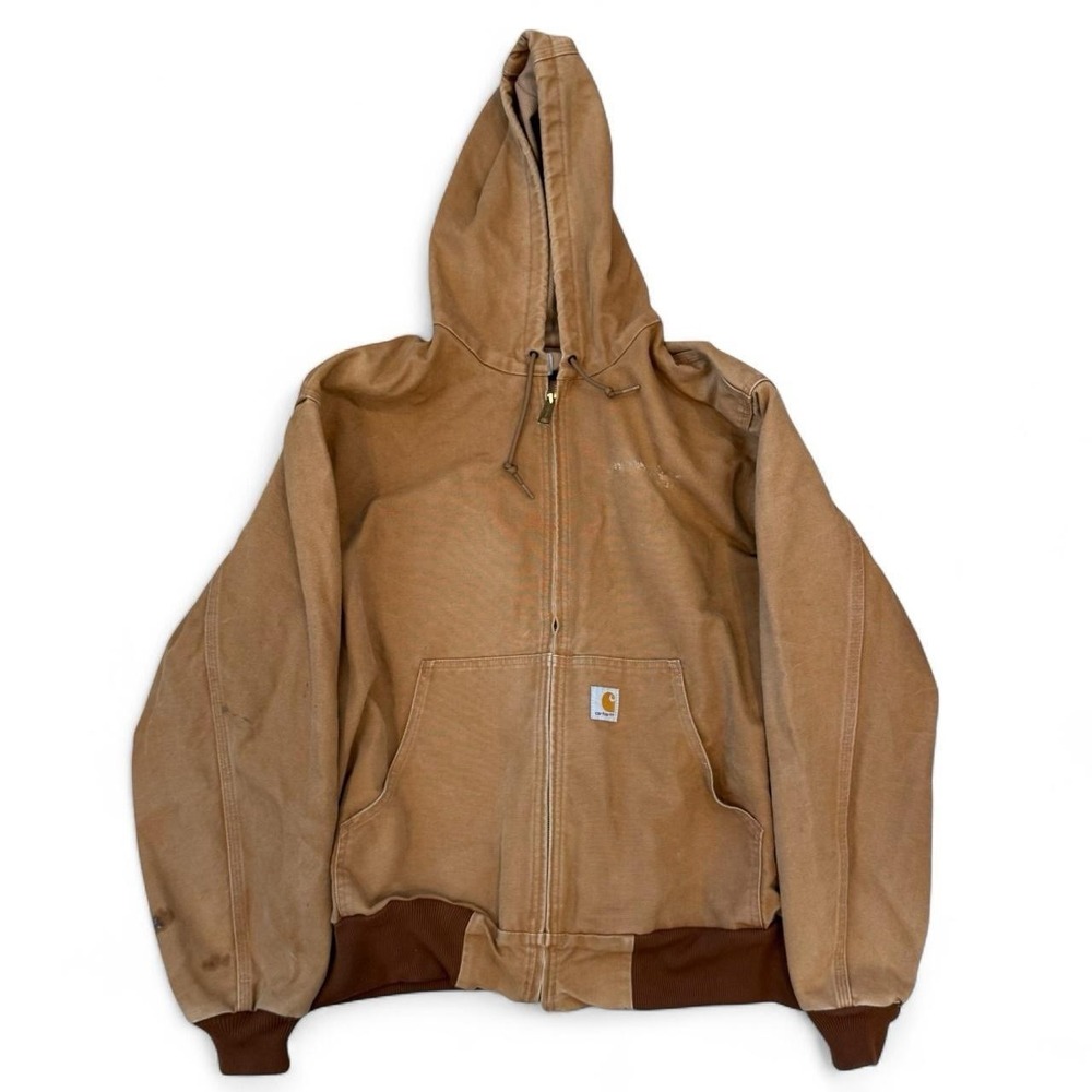 Carhartt Made In The USA Full Zip Brown Hooded Canvas Jacket Men's XL Outdoors